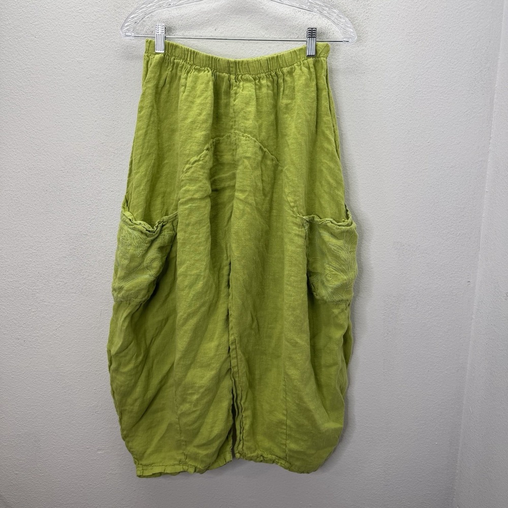 Made In Italy 100% Linen Barrel Wide Leg Pants Lagenlook Artsy OS S-XXL Green